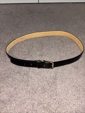 Perry Ellis Black Leather Belt with Gold-Tone Buckle